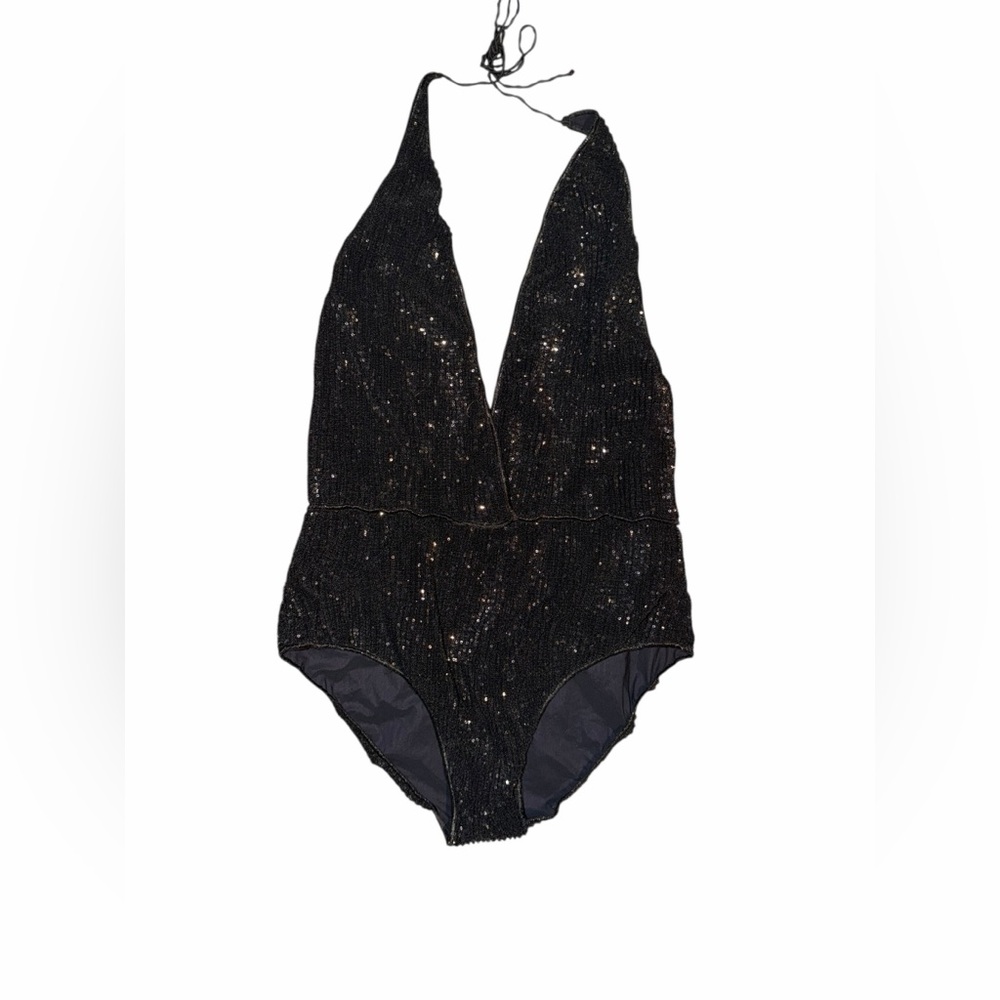 Oseree Black Glitter One Piece Swimsuit
